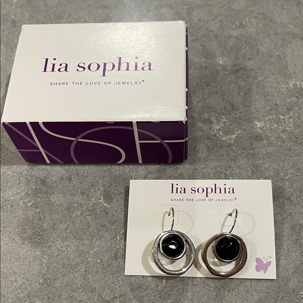 Lia Sophia Black and Silver Leverback Earrings